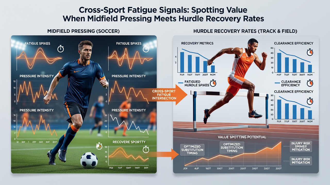 Data visualization comparing soccer pressing fatigue curves with equine hurdle recovery timelines