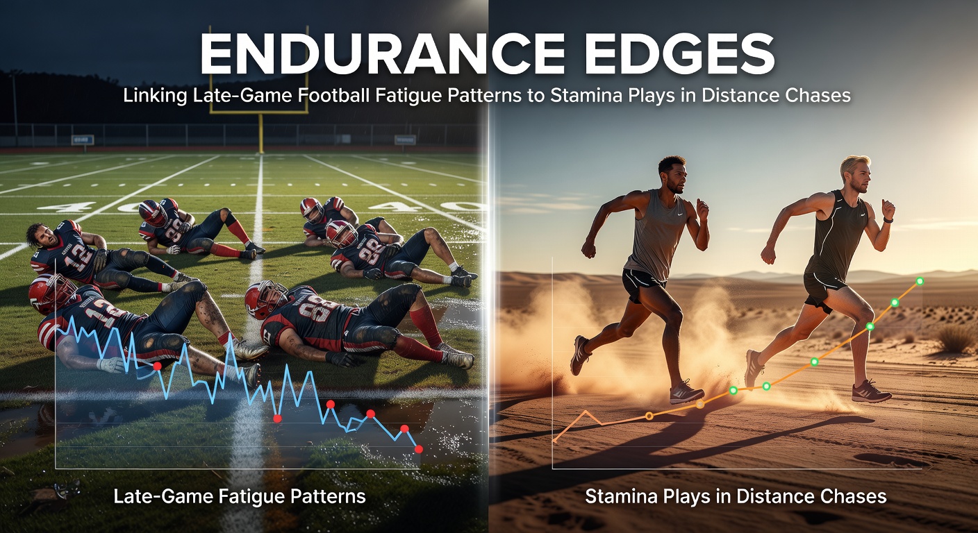 Football players showing fatigue in late game stages alongside a distance horse race chase