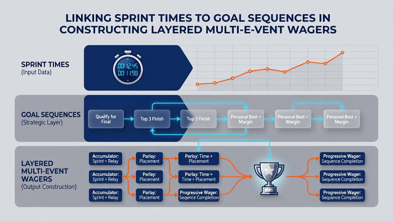 Diagram illustrating connections between horse racing sprint velocities and sequential goal scoring patterns in accumulator builds
