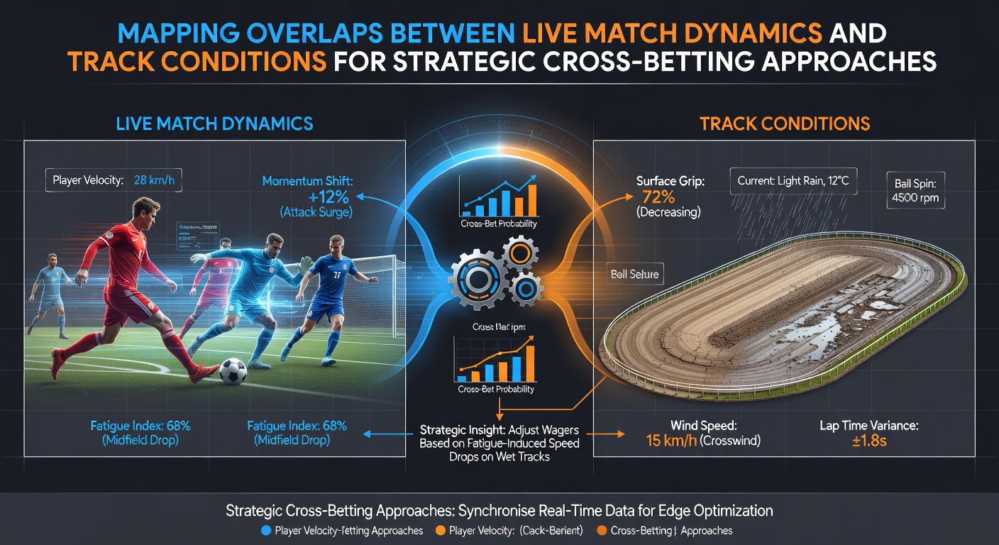Visual mapping of live match dynamics overlapping with track conditions in cross-betting contexts