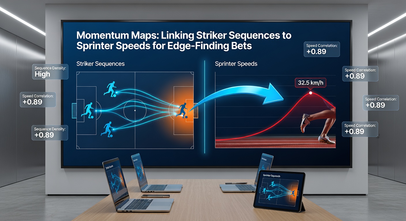 Chart depicting sprinter speed trajectories from training gallops synced with striker goal timelines, illustrating momentum synchronization points