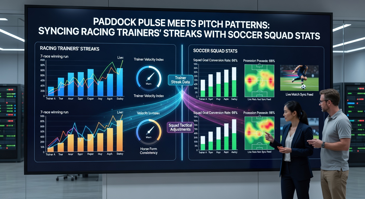 Data visualization chart overlaying a horse racing trainer's win streak graph with a soccer team's unbeaten run timeline, illustrating correlation points