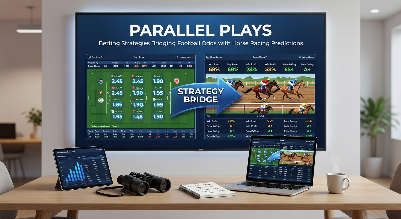 Close-up of a betting slip combining football accumulator odds with horse racing selections, overlaid on a chart showing correlated win probabilities