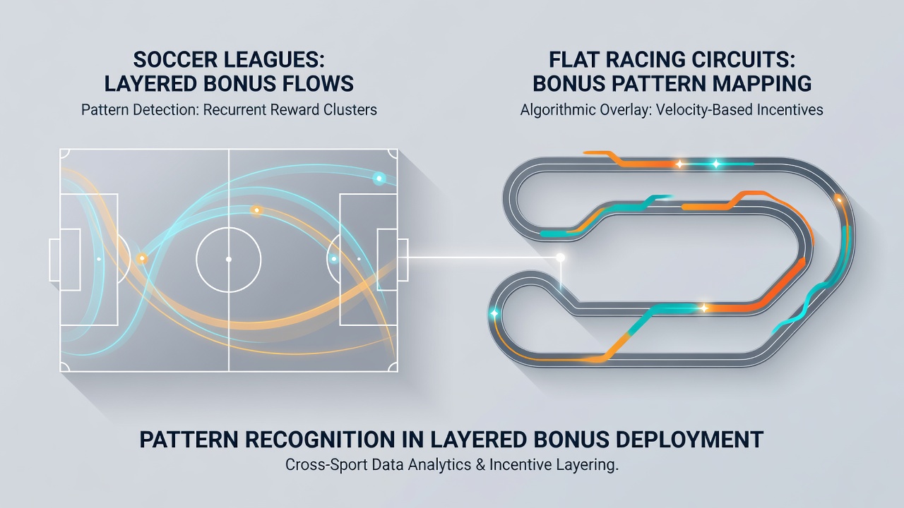 Diagram showing layered bonus structures mapped across European soccer leagues and international flat racing events