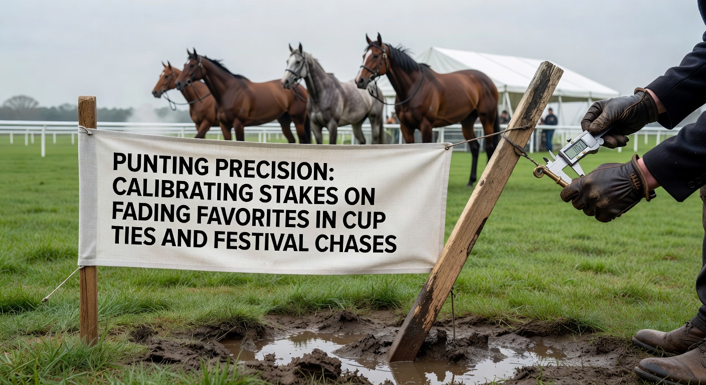 A tense moment in a horse racing chase at a festival, with a favorite horse fading back in the field while challengers surge ahead