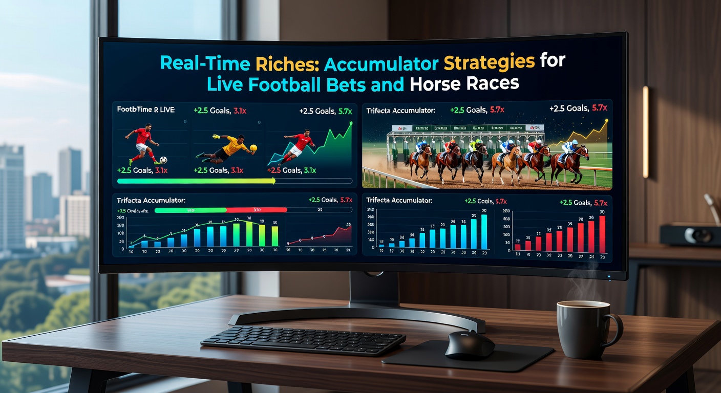 Close-up of a thrilling horse race finish with overlaid accumulator odds ticking up as the leader pulls ahead
