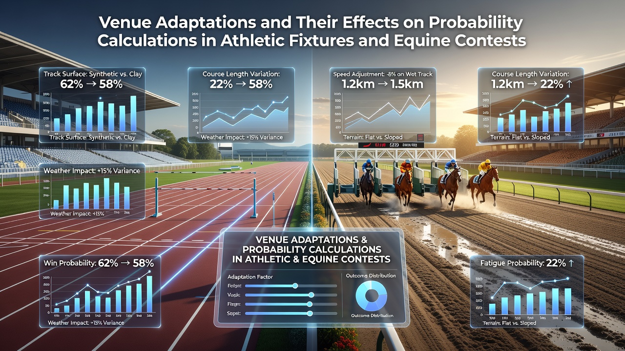 Stadium and racetrack venue layouts showing adaptations for athletic fixtures and equine contests